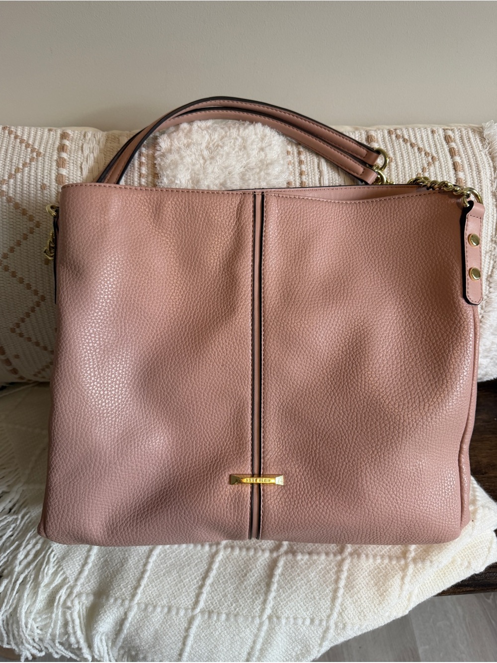 Anne Klein Pink Vegan Pebbled Shoulder Triple Compartment Hobo Shoulder Bag - Picture 9 of 12